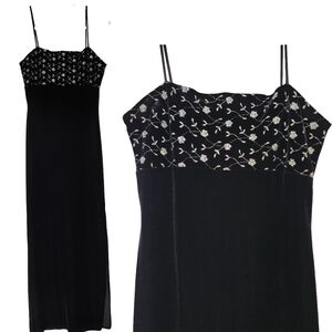 Vintage Roberta Y2K 90s Velvet Maxi Dress Embroidered Whimsigoth Glam Prom Dance